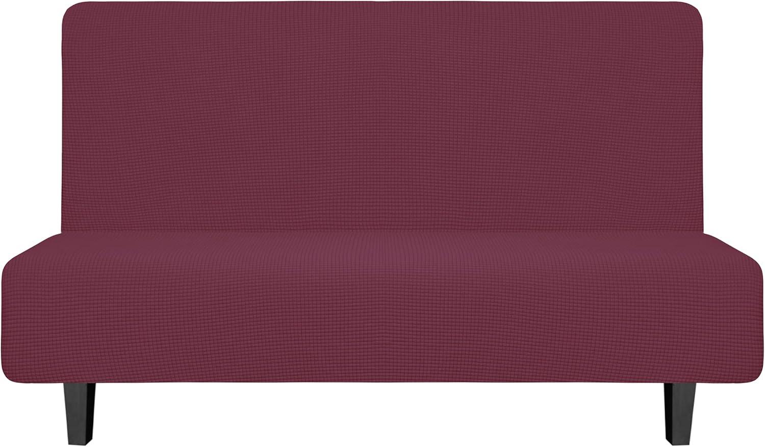 image:imageEasyGoing Stretch Futon Slipcover Armless Futon Bed Cover Furniture Protector Without Armrests with Elastic Bottom for Kids Soft Jacquard Fabric Small Checks Large Dark GrayAsh Rose