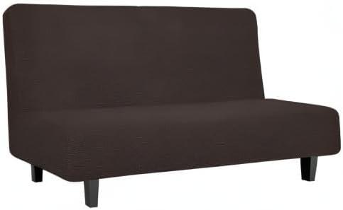 image:imageEasyGoing Stretch Futon Slipcover Armless Futon Bed Cover Furniture Protector Without Armrests with Elastic Bottom for Kids Soft Jacquard Fabric Small Checks Large Dark GrayChocolate