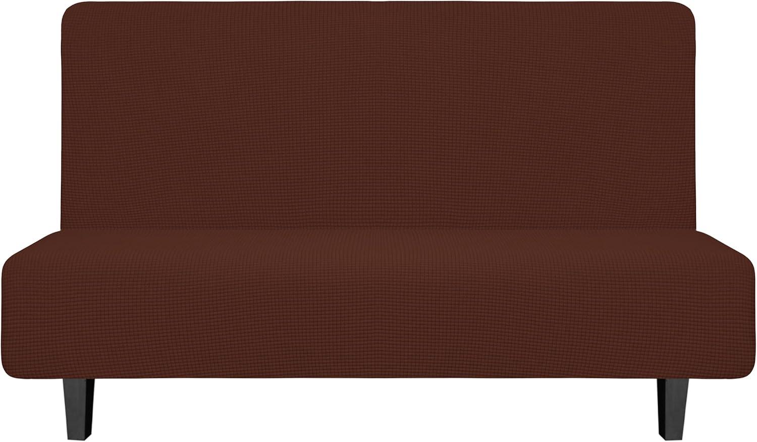 image:imageEasyGoing Stretch Futon Slipcover Armless Futon Bed Cover Furniture Protector Without Armrests with Elastic Bottom for Kids Soft Jacquard Fabric Small Checks Large Dark GrayCoffee
