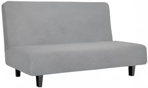 image:imageEasyGoing Stretch Futon Slipcover Armless Futon Bed Cover Furniture Protector Without Armrests with Elastic Bottom for Kids Soft Jacquard Fabric Small Checks Large Dark GrayLight Gray