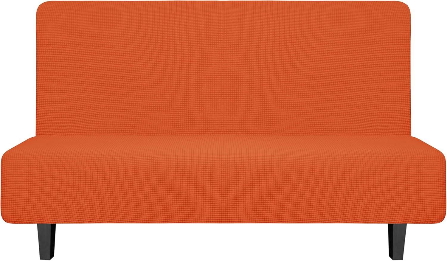 image:imageEasyGoing Stretch Futon Slipcover Armless Futon Bed Cover Furniture Protector Without Armrests with Elastic Bottom for Kids Soft Jacquard Fabric Small Checks Large Dark GrayOrange