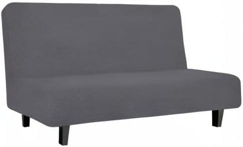 image:imageEasyGoing Stretch Futon Slipcover Armless Futon Bed Cover Furniture Protector Without Armrests with Elastic Bottom for Kids Soft Jacquard Fabric Small Checks Large Dark GrayGrey
