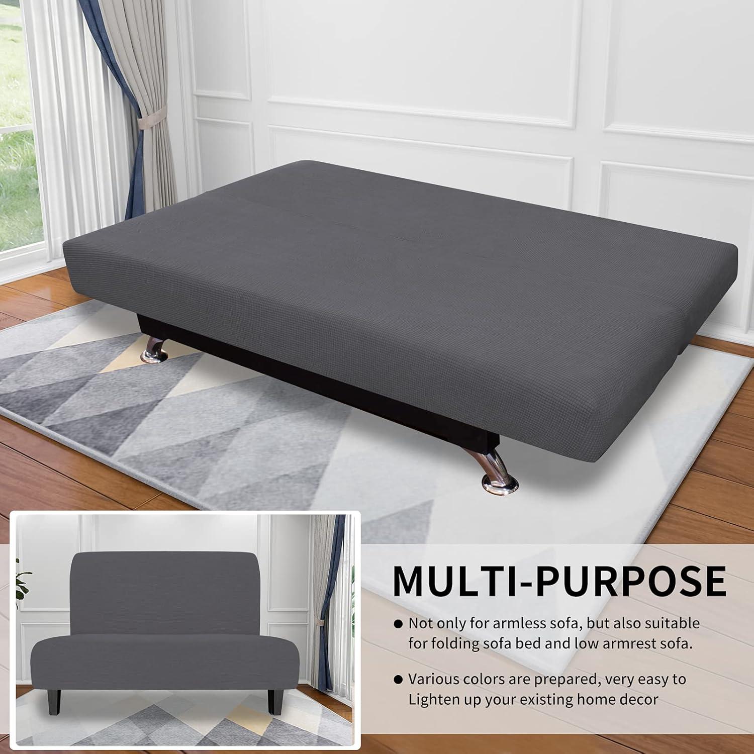 image:imageEasyGoing Stretch Futon Slipcover Armless Futon Bed Cover Furniture Protector Without Armrests with Elastic Bottom for Kids Soft Jacquard Fabric Small Checks Large Dark GrayGrey