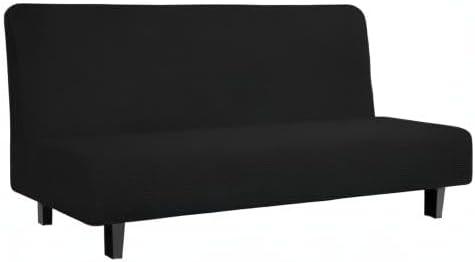 image:imageEasyGoing Stretch Futon Slipcover Armless Futon Bed Cover Furniture Protector Without Armrests with Elastic Bottom for Kids Soft Jacquard Fabric Small Checks Large Dark GrayBlack