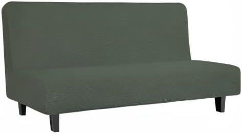 image:imageEasyGoing Stretch Futon Slipcover Armless Futon Bed Cover Furniture Protector Without Armrests with Elastic Bottom for Kids Soft Jacquard Fabric Small Checks Large Dark GrayOlive Green
