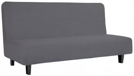 image:imageEasyGoing Stretch Futon Slipcover Armless Futon Bed Cover Furniture Protector Without Armrests with Elastic Bottom for Kids Soft Jacquard Fabric Small Checks Large Dark GrayGrey