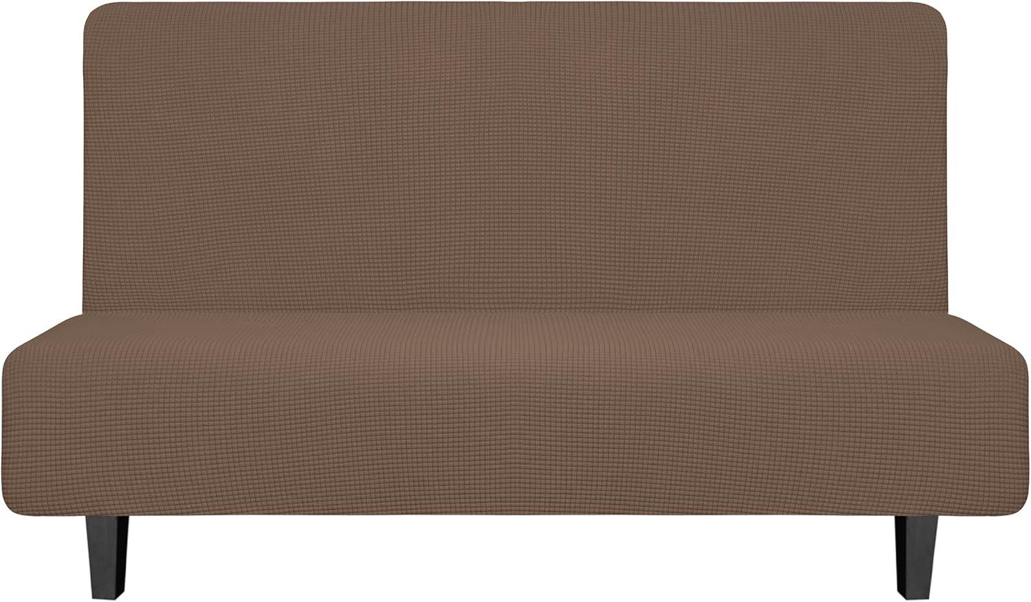 image:imageEasyGoing Stretch Futon Slipcover Armless Futon Bed Cover Furniture Protector Without Armrests with Elastic Bottom for Kids Soft Jacquard Fabric Small Checks Large Dark GrayBrown