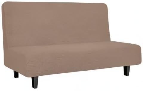 image:imageEasyGoing Stretch Futon Slipcover Armless Futon Bed Cover Furniture Protector Without Armrests with Elastic Bottom for Kids Soft Jacquard Fabric Small Checks Large Dark GrayCamel