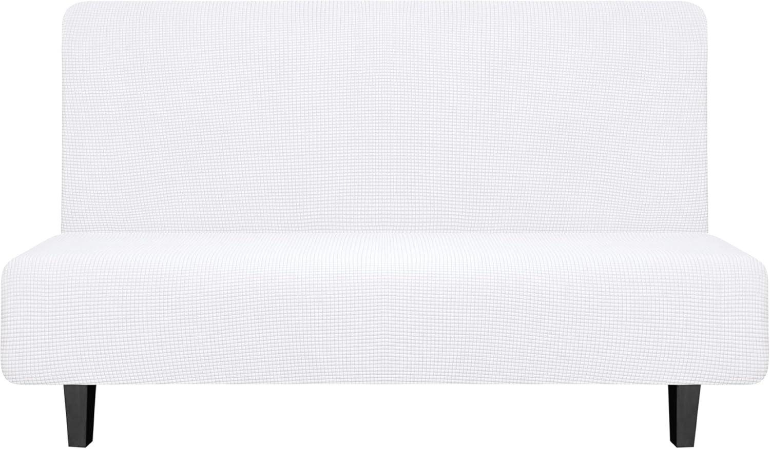 image:imageEasyGoing Stretch Futon Slipcover Armless Futon Bed Cover Furniture Protector Without Armrests with Elastic Bottom for Kids Soft Jacquard Fabric Small Checks Large Dark GraySnow White
