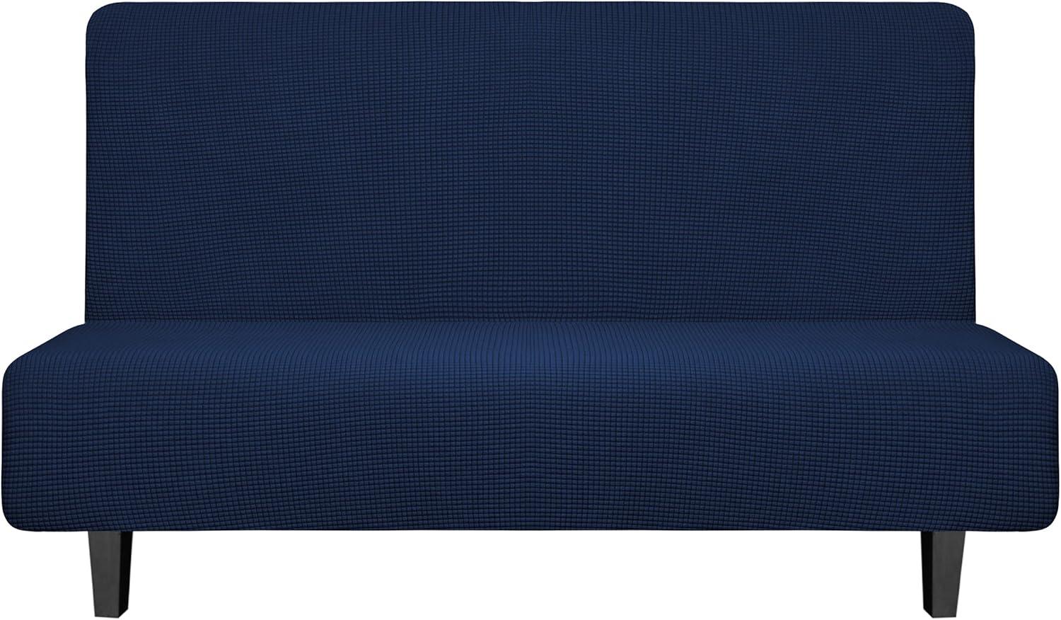 image:imageEasyGoing Stretch Futon Slipcover Armless Futon Bed Cover Furniture Protector Without Armrests with Elastic Bottom for Kids Soft Jacquard Fabric Small Checks Large Dark GrayNavy
