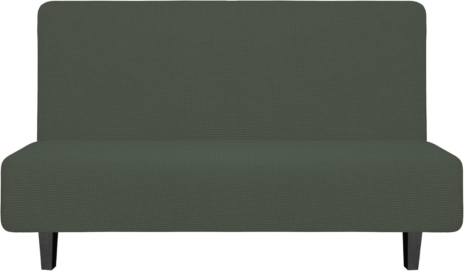 image:imageEasyGoing Stretch Futon Slipcover Armless Futon Bed Cover Furniture Protector Without Armrests with Elastic Bottom for Kids Soft Jacquard Fabric Small Checks Large Dark GrayOlive Green