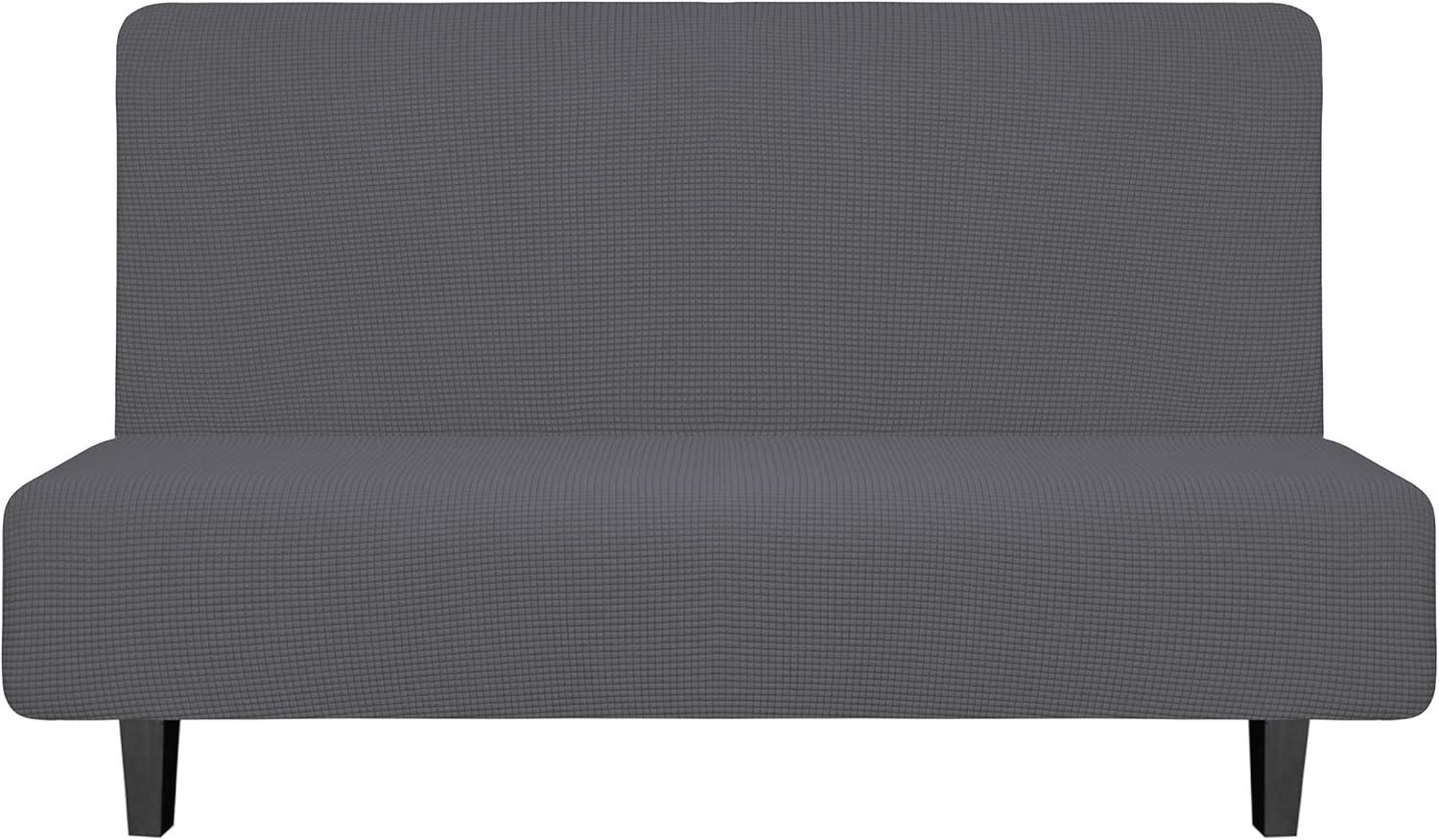 image:imageEasyGoing Stretch Futon Slipcover Armless Futon Bed Cover Furniture Protector Without Armrests with Elastic Bottom for Kids Soft Jacquard Fabric Small Checks Large Dark GrayGrey