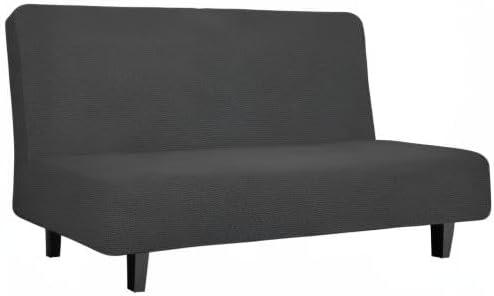image:imageEasyGoing Stretch Futon Slipcover Armless Futon Bed Cover Furniture Protector Without Armrests with Elastic Bottom for Kids Soft Jacquard Fabric Small Checks Large Dark GrayDark Gray