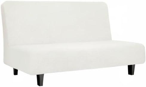 image:imageEasyGoing Stretch Futon Slipcover Armless Futon Bed Cover Furniture Protector Without Armrests with Elastic Bottom for Kids Soft Jacquard Fabric Small Checks Large Dark GrayCream