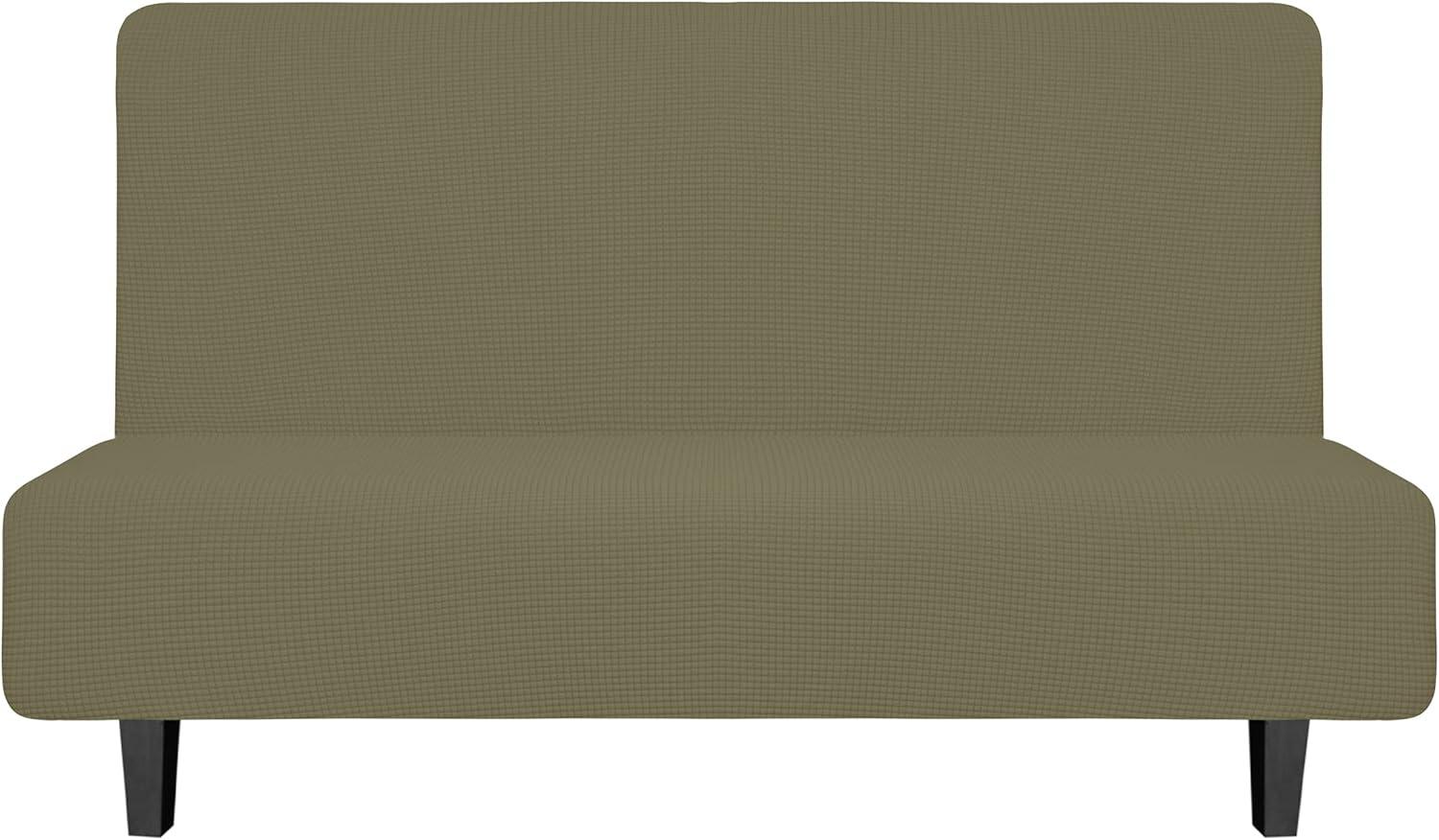 image:imageEasyGoing Stretch Futon Slipcover Armless Futon Bed Cover Furniture Protector Without Armrests with Elastic Bottom for Kids Soft Jacquard Fabric Small Checks Large Dark GrayKhaki