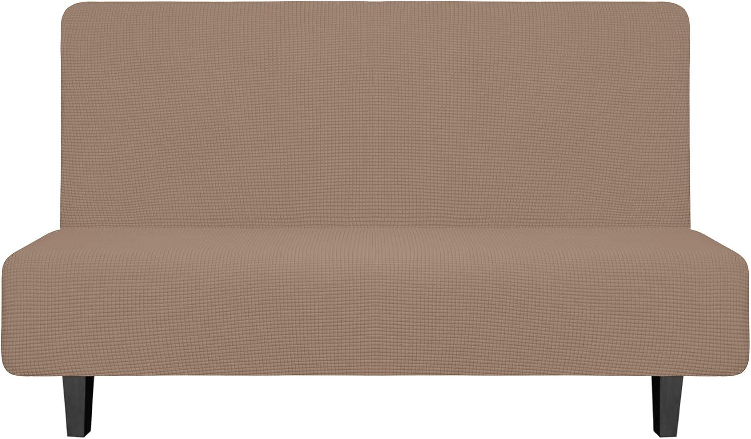 image:imageEasyGoing Stretch Futon Slipcover Armless Futon Bed Cover Furniture Protector Without Armrests with Elastic Bottom for Kids Soft Jacquard Fabric Small Checks Large Dark GrayCamel