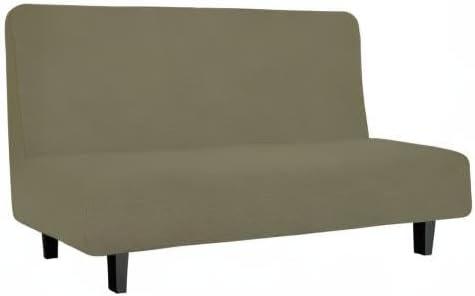image:imageEasyGoing Stretch Futon Slipcover Armless Futon Bed Cover Furniture Protector Without Armrests with Elastic Bottom for Kids Soft Jacquard Fabric Small Checks Large Dark GrayKhaki