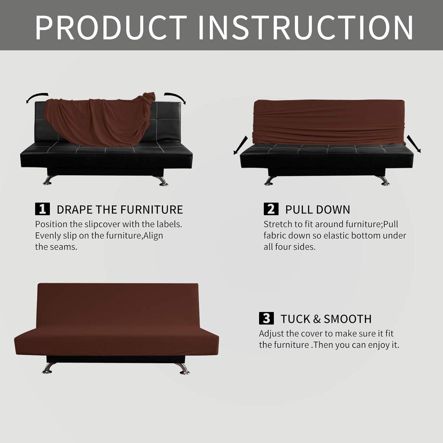 image:imageEasyGoing Stretch Futon Slipcover Armless Futon Bed Cover Furniture Protector Without Armrests with Elastic Bottom for Kids Soft Jacquard Fabric Small Checks Large Dark GrayCoffee