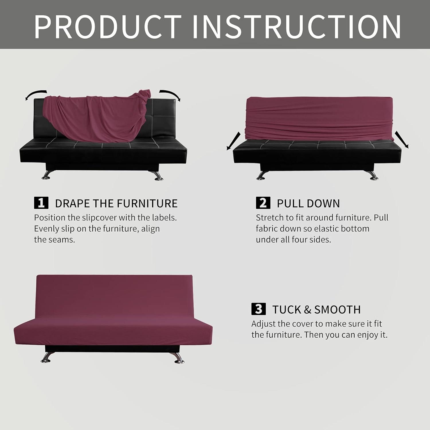 image:imageEasyGoing Stretch Futon Slipcover Armless Futon Bed Cover Furniture Protector Without Armrests with Elastic Bottom for Kids Soft Jacquard Fabric Small Checks Large Dark GrayAsh Rose