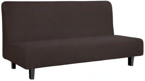 image:imageEasyGoing Stretch Futon Slipcover Armless Futon Bed Cover Furniture Protector Without Armrests with Elastic Bottom for Kids Soft Jacquard Fabric Small Checks Large Dark GrayChocolate