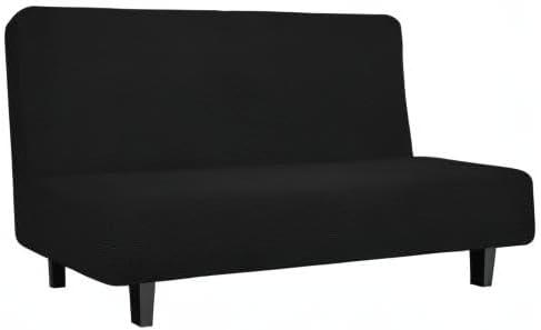 image:imageEasyGoing Stretch Futon Slipcover Armless Futon Bed Cover Furniture Protector Without Armrests with Elastic Bottom for Kids Soft Jacquard Fabric Small Checks Large Dark GrayBlack