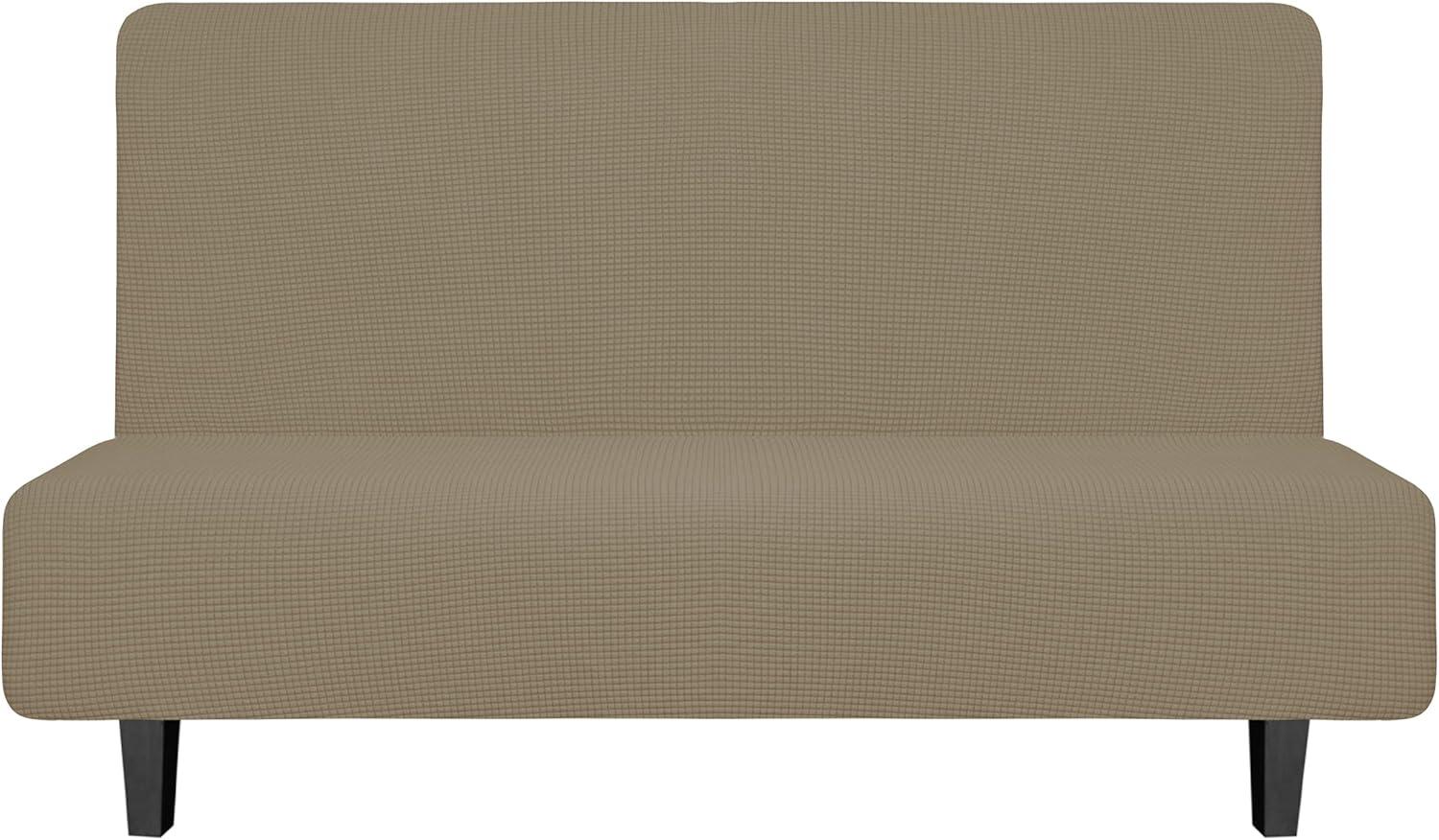 image:imageEasyGoing Stretch Futon Slipcover Armless Futon Bed Cover Furniture Protector Without Armrests with Elastic Bottom for Kids Soft Jacquard Fabric Small Checks Large Dark GrayNatural