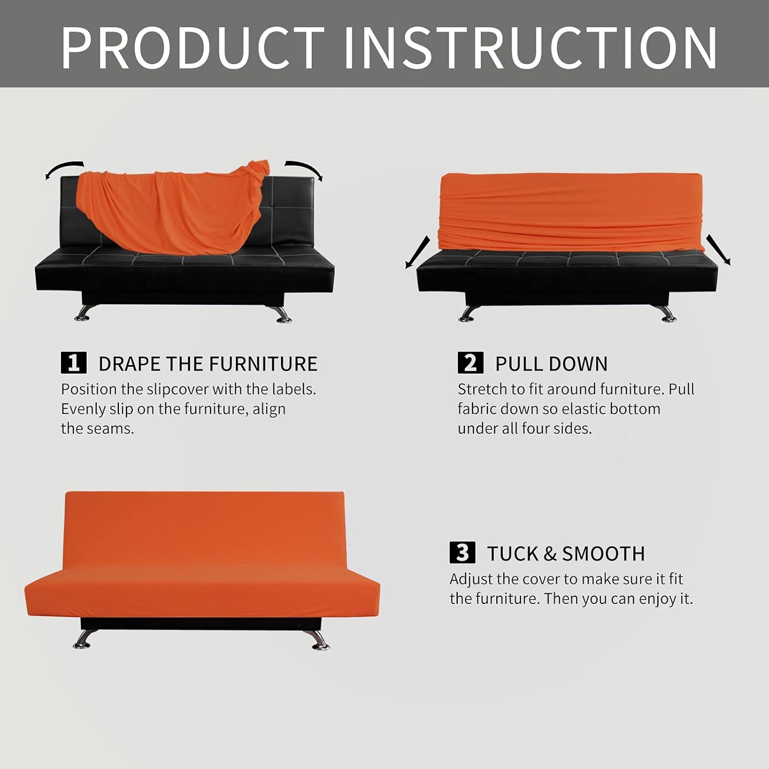 image:imageEasyGoing Stretch Futon Slipcover Armless Futon Bed Cover Furniture Protector Without Armrests with Elastic Bottom for Kids Soft Jacquard Fabric Small Checks Large Dark GrayOrange