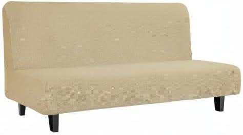 image:imageEasyGoing Stretch Futon Slipcover Armless Futon Bed Cover Furniture Protector Without Armrests with Elastic Bottom for Kids Soft Jacquard Fabric Small Checks Large Dark GrayBeige