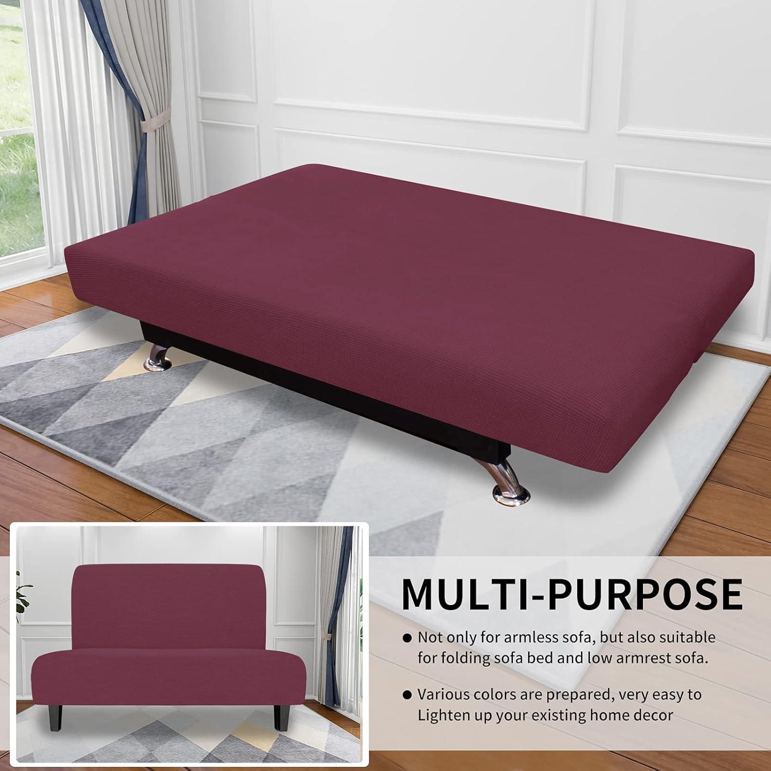 image:imageEasyGoing Stretch Futon Slipcover Armless Futon Bed Cover Furniture Protector Without Armrests with Elastic Bottom for Kids Soft Jacquard Fabric Small Checks Large Dark GrayAsh Rose