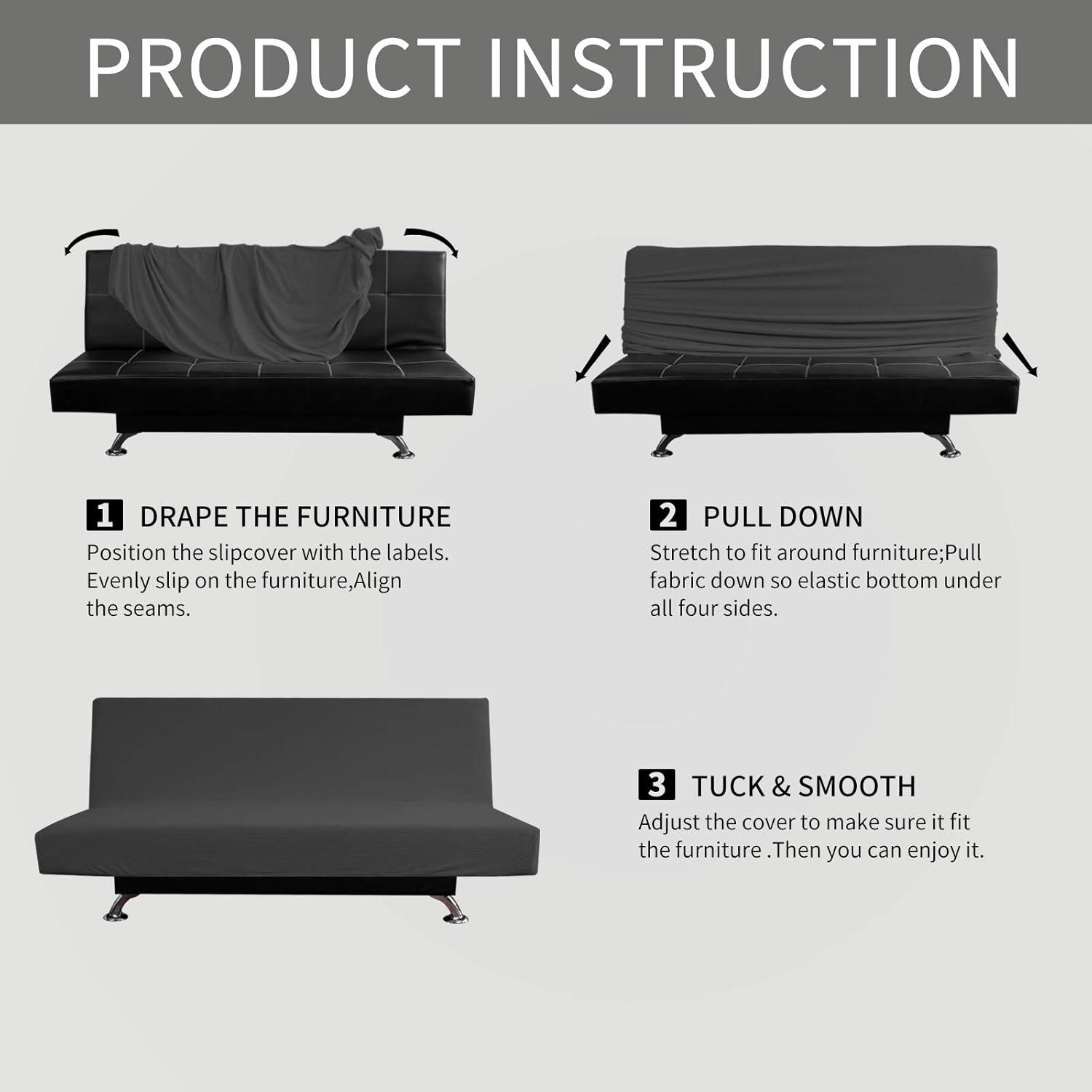 image:imageEasyGoing Stretch Futon Slipcover Armless Futon Bed Cover Furniture Protector Without Armrests with Elastic Bottom for Kids Soft Jacquard Fabric Small Checks Large Dark GrayDark Gray