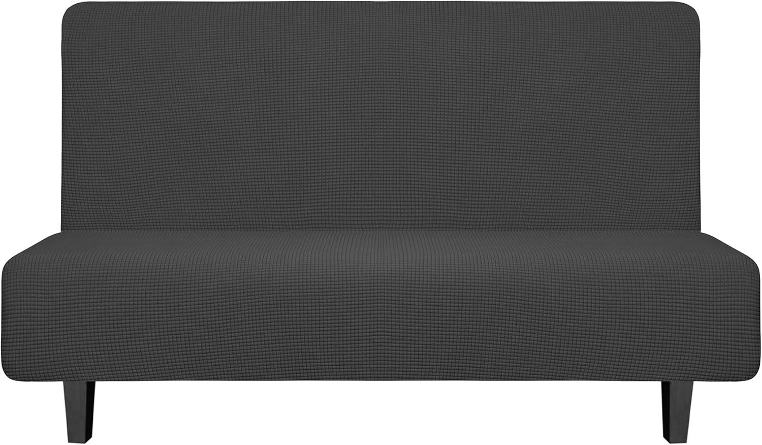 image:imageEasyGoing Stretch Futon Slipcover Armless Futon Bed Cover Furniture Protector Without Armrests with Elastic Bottom for Kids Soft Jacquard Fabric Small Checks Large Dark GrayDark Gray