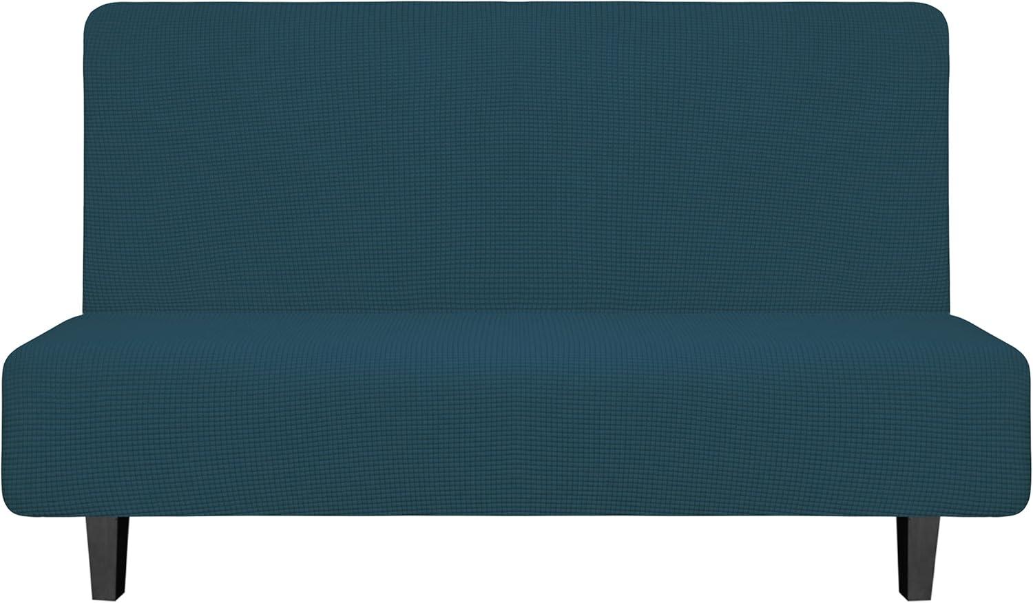 image:imageEasyGoing Stretch Futon Slipcover Armless Futon Bed Cover Furniture Protector Without Armrests with Elastic Bottom for Kids Soft Jacquard Fabric Small Checks Large Dark GrayDeep Teal