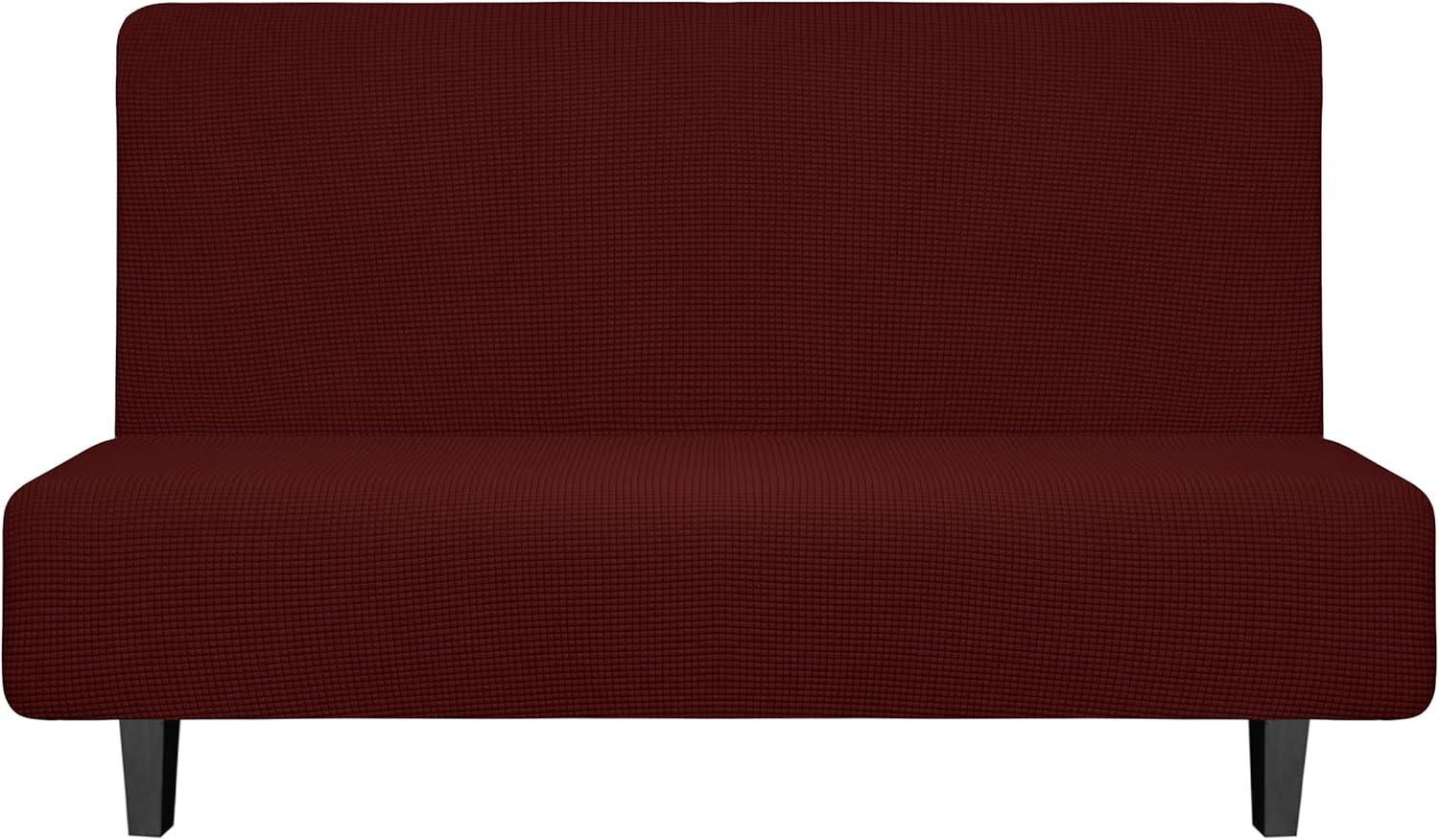 image:imageEasyGoing Stretch Futon Slipcover Armless Futon Bed Cover Furniture Protector Without Armrests with Elastic Bottom for Kids Soft Jacquard Fabric Small Checks Large Dark GrayWine