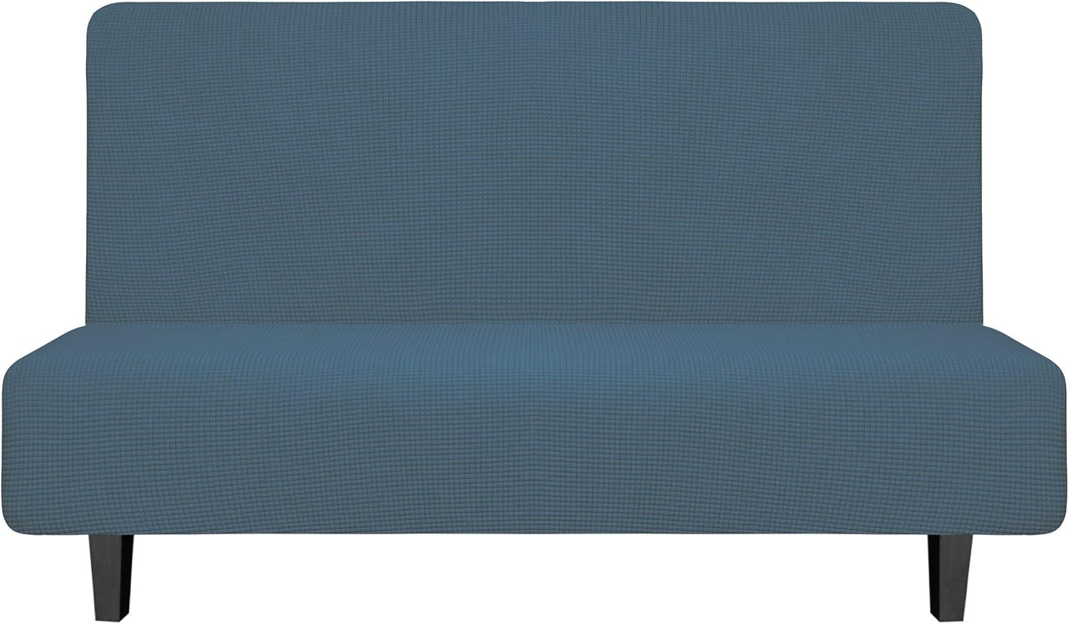 image:imageEasyGoing Stretch Futon Slipcover Armless Futon Bed Cover Furniture Protector Without Armrests with Elastic Bottom for Kids Soft Jacquard Fabric Small Checks Large Dark GrayBluestone