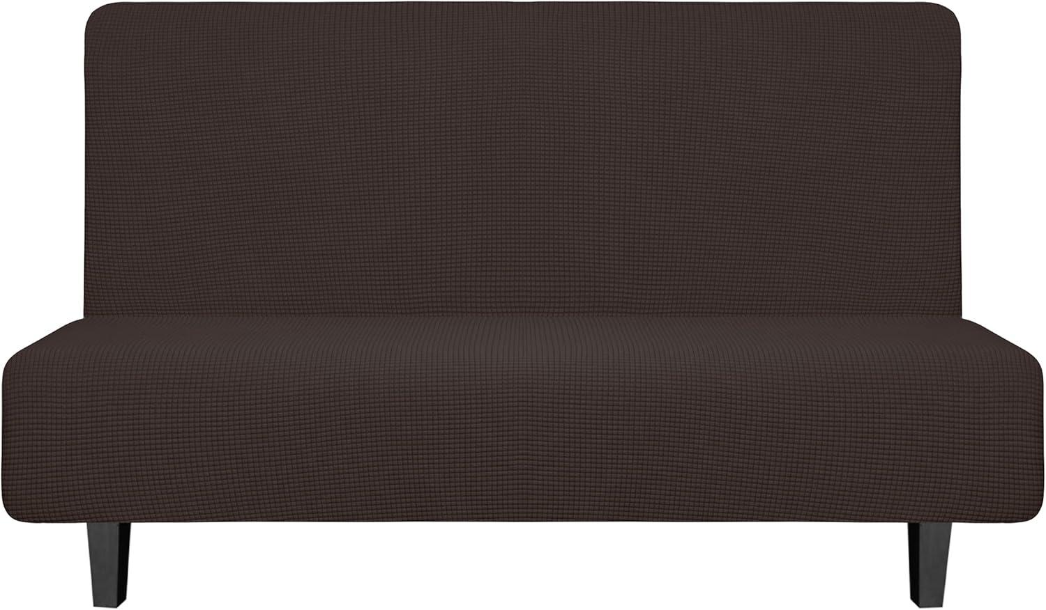 image:imageEasyGoing Stretch Futon Slipcover Armless Futon Bed Cover Furniture Protector Without Armrests with Elastic Bottom for Kids Soft Jacquard Fabric Small Checks Large Dark GrayChocolate
