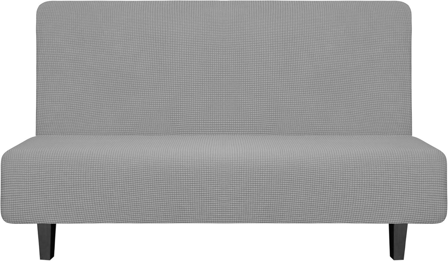 image:imageEasyGoing Stretch Futon Slipcover Armless Futon Bed Cover Furniture Protector Without Armrests with Elastic Bottom for Kids Soft Jacquard Fabric Small Checks Large Dark GrayLight Gray