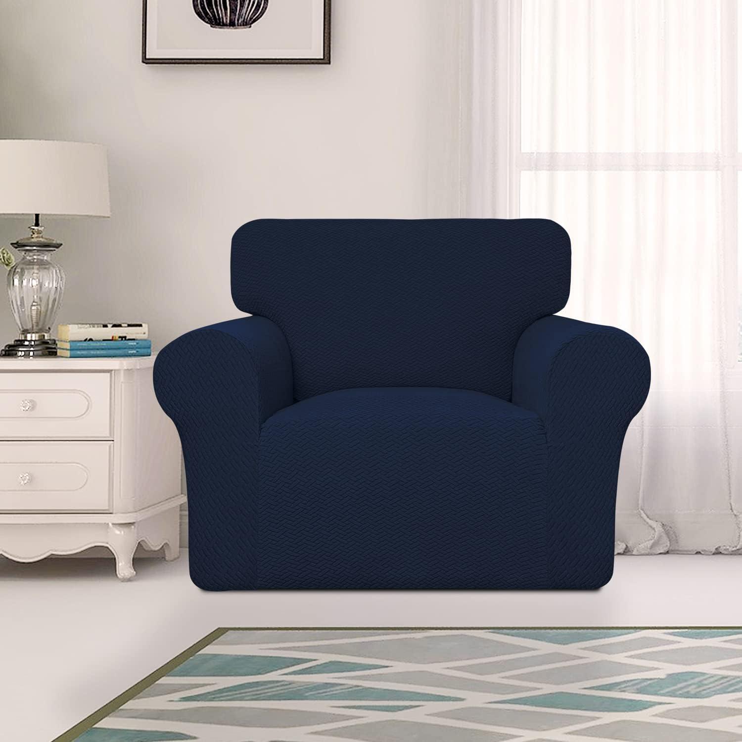 image:imageEasyGoing Stretch Jacquard Couch Cover 1Piece Soft Sofa Cover Sofa Slipcover with AntiSlip Foams Washable Furniture Protector for Kids Pets Sofa Dark GrayNavy Blue