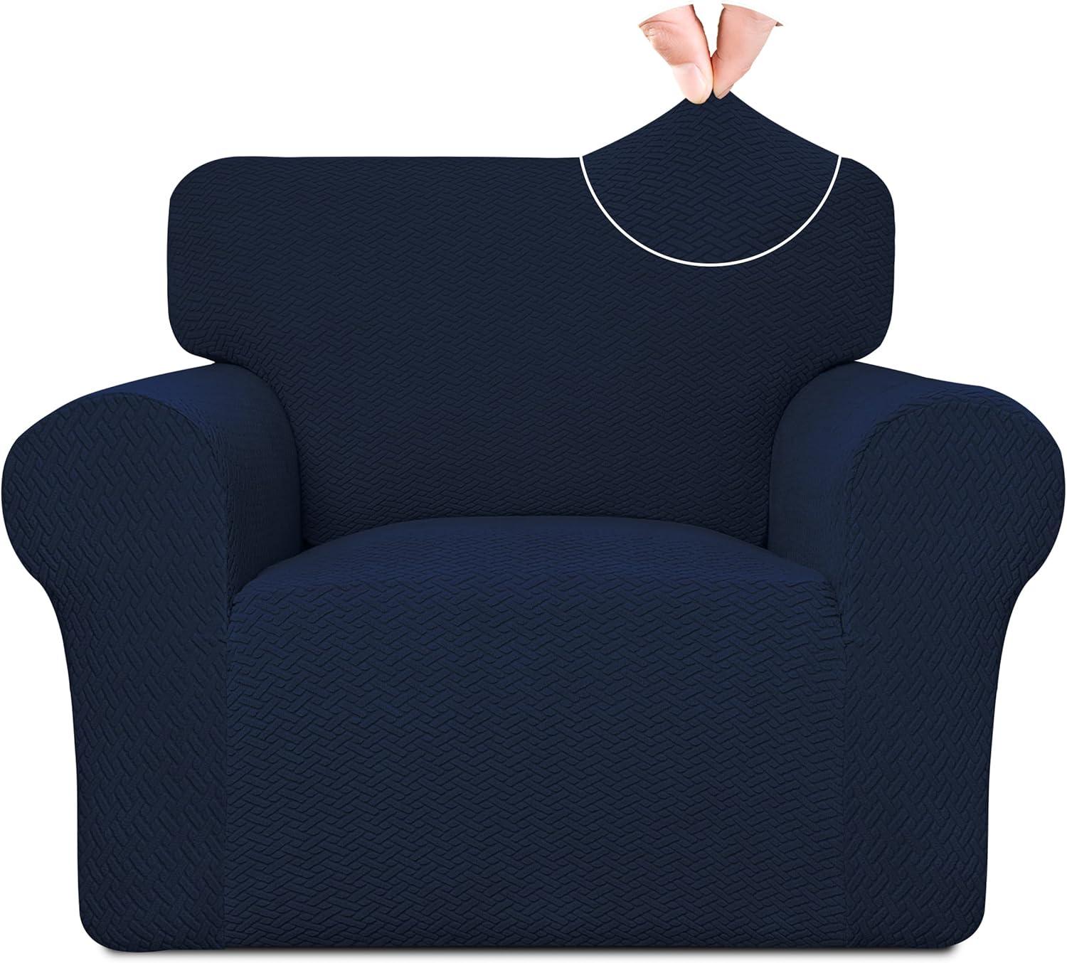 image:imageEasyGoing Stretch Jacquard Couch Cover 1Piece Soft Sofa Cover Sofa Slipcover with AntiSlip Foams Washable Furniture Protector for Kids Pets Sofa Dark GrayNavy Blue