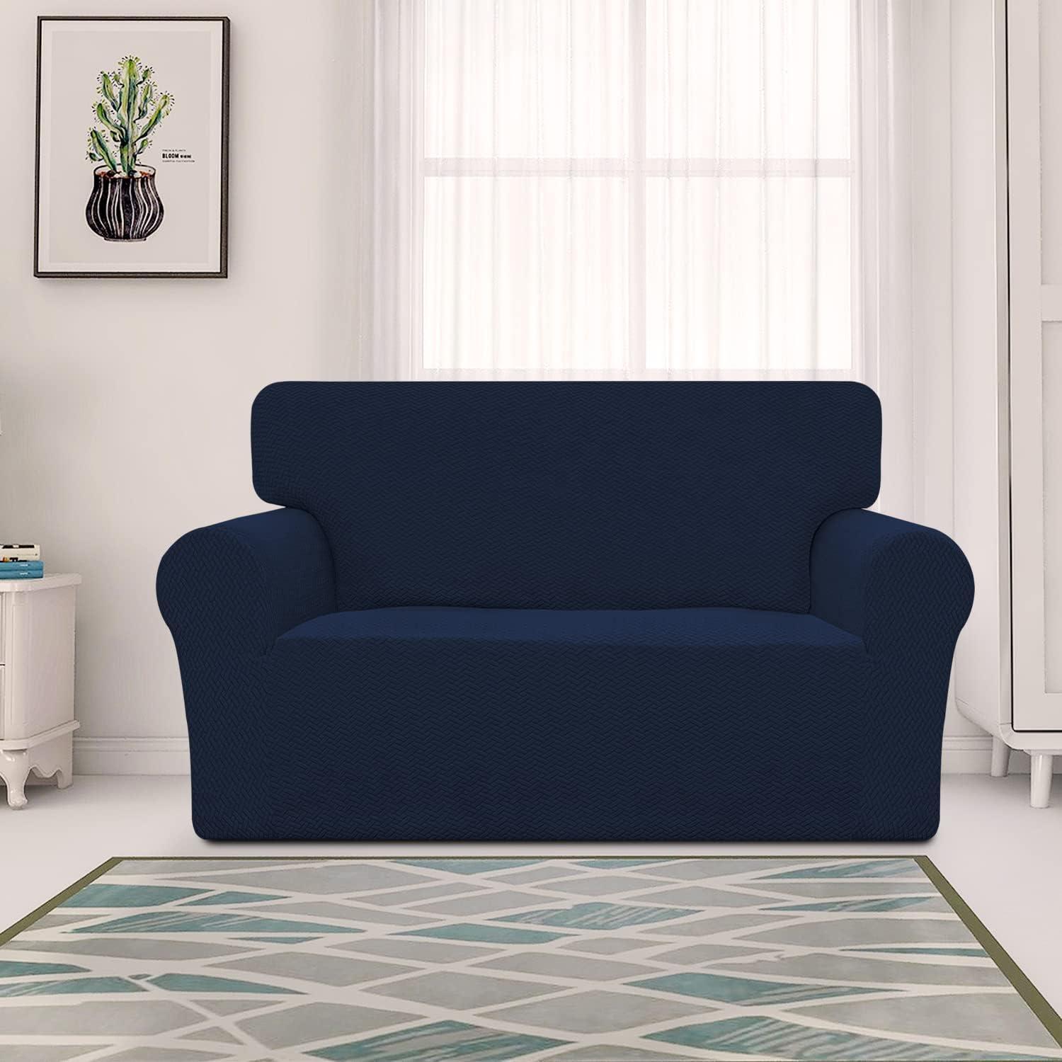 image:imageEasyGoing Stretch Jacquard Couch Cover 1Piece Soft Sofa Cover Sofa Slipcover with AntiSlip Foams Washable Furniture Protector for Kids Pets Sofa Dark GrayNavy Blue