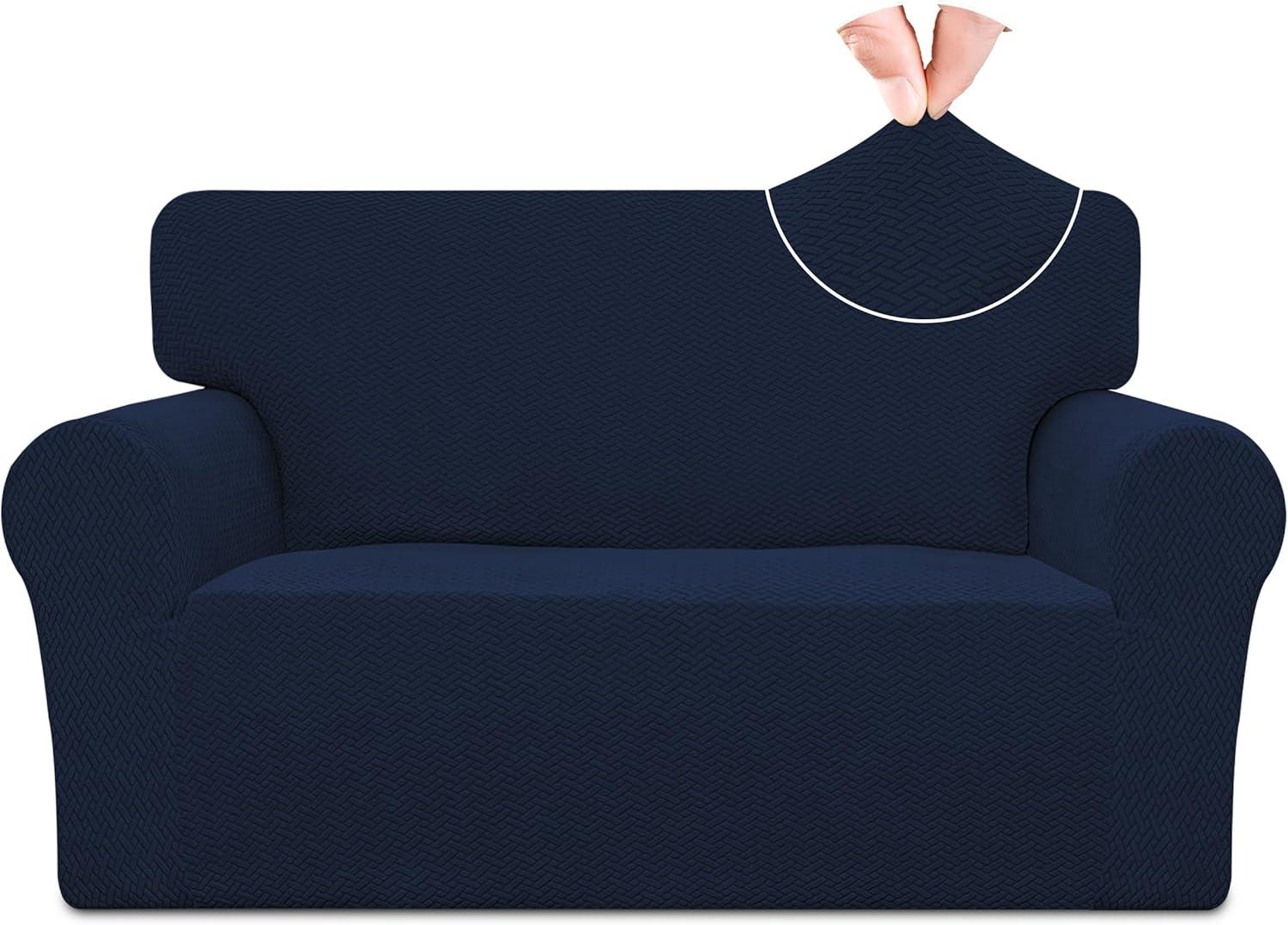 image:imageEasyGoing Stretch Jacquard Couch Cover 1Piece Soft Sofa Cover Sofa Slipcover with AntiSlip Foams Washable Furniture Protector for Kids Pets Sofa Dark GrayNavy Blue