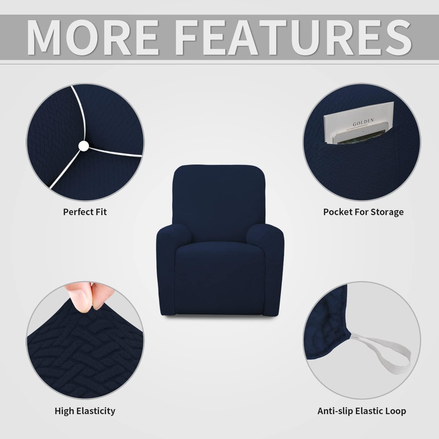 image:imageEasyGoing Stretch Jacquard Couch Cover 1Piece Soft Sofa Cover Sofa Slipcover with AntiSlip Foams Washable Furniture Protector for Kids Pets Sofa Dark GrayNavy Blue