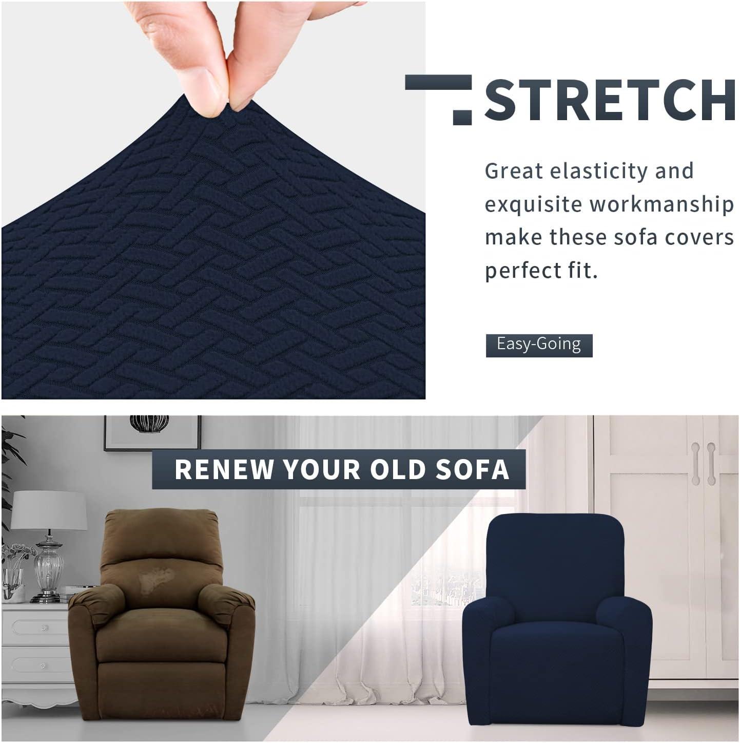 image:imageEasyGoing Stretch Jacquard Couch Cover 1Piece Soft Sofa Cover Sofa Slipcover with AntiSlip Foams Washable Furniture Protector for Kids Pets Sofa Dark GrayNavy Blue