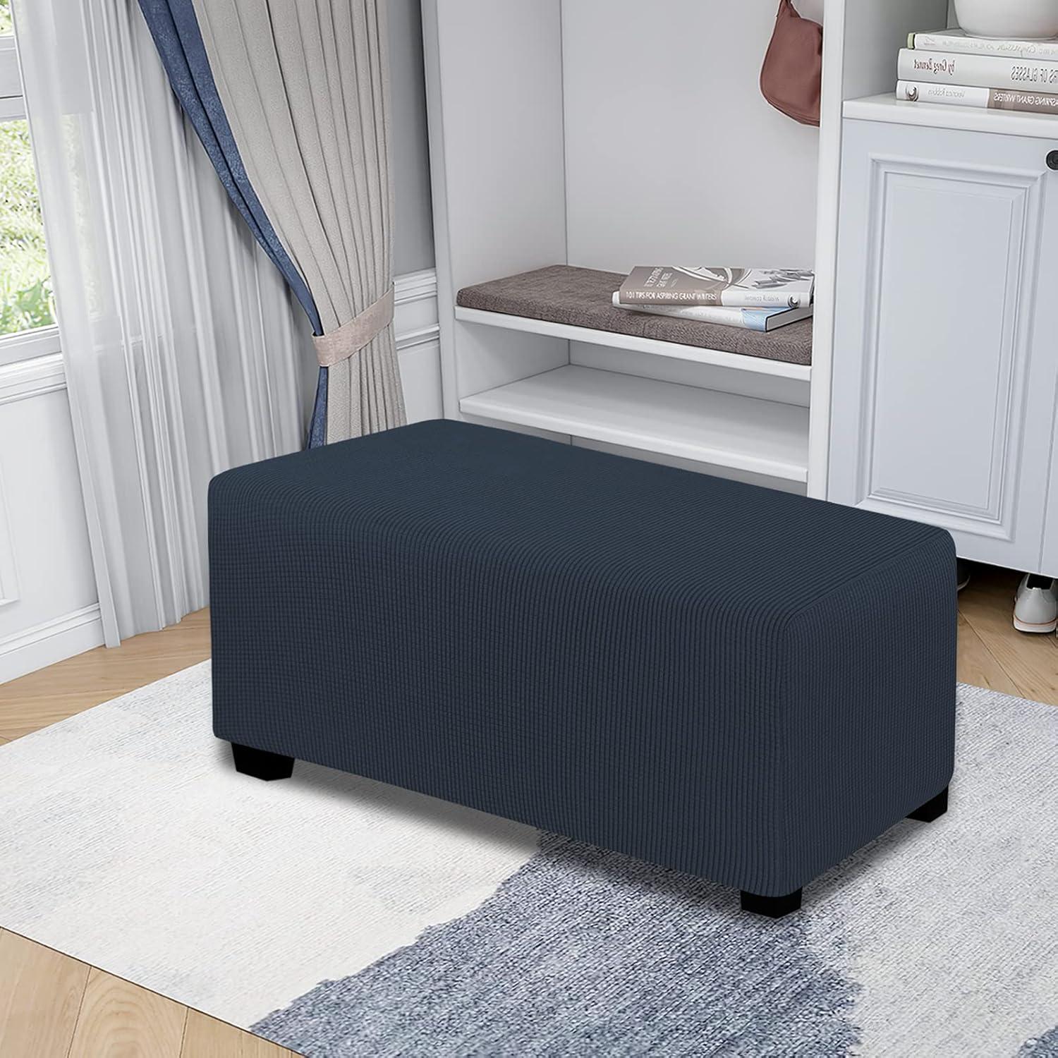 image:imageEasyGoing Stretch Ottoman Cover Length 2030in Folding Storage Stool Furniture Protector Soft Rectangle slipcover with Elastic BottomOttoman SmallDark GreyDark Blue