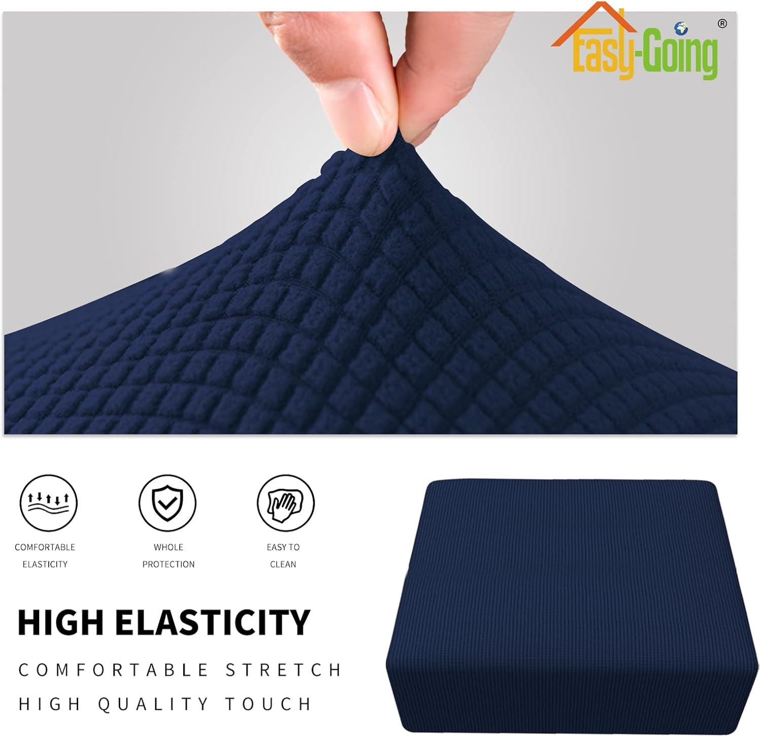 image:imageEasyGoing Stretch Ottoman Cover Length 2030in Folding Storage Stool Furniture Protector Soft Rectangle slipcover with Elastic BottomOttoman SmallDark GreyNavy
