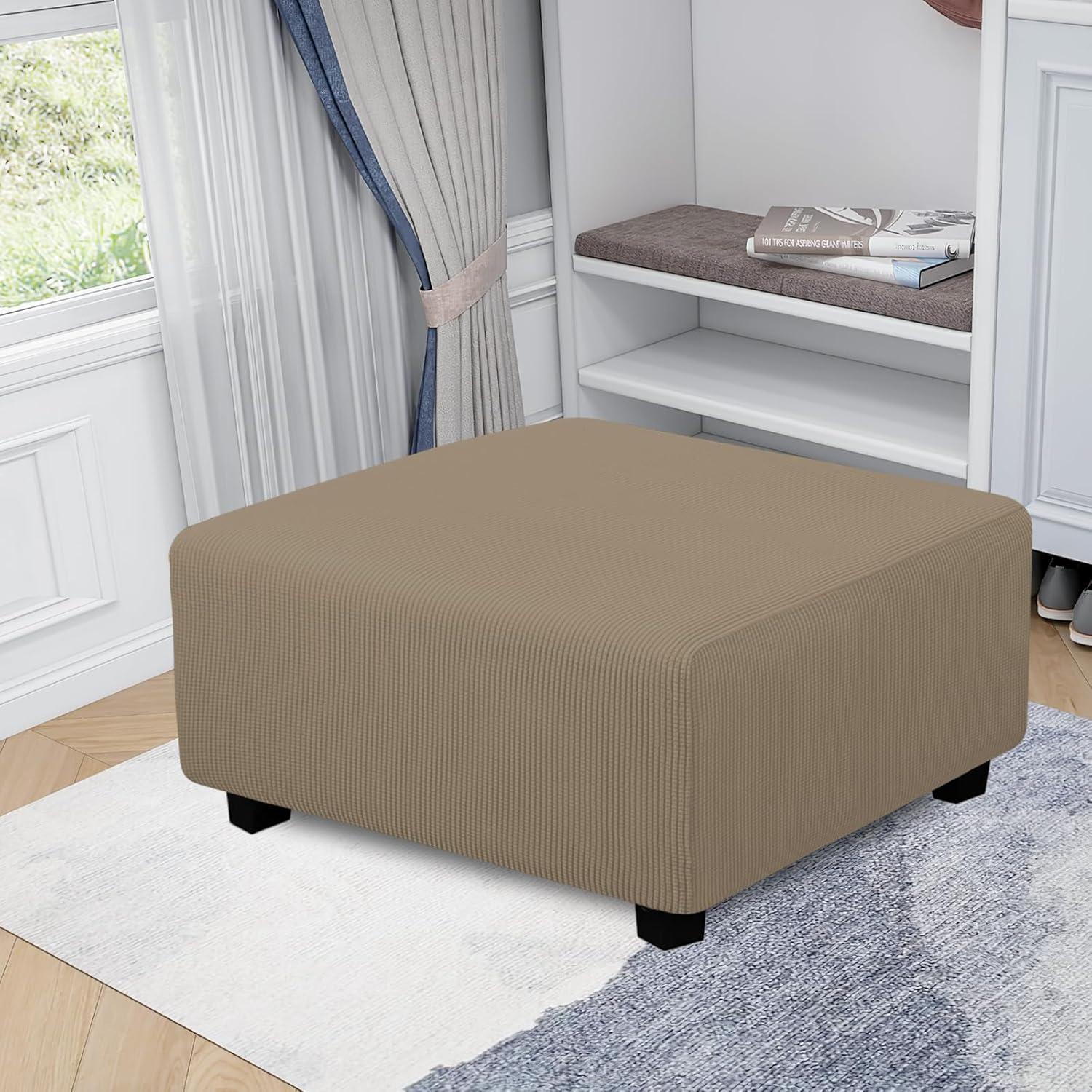 image:imageEasyGoing Stretch Ottoman Cover Length 2030in Folding Storage Stool Furniture Protector Soft Rectangle slipcover with Elastic BottomOttoman SmallDark GreyNatural