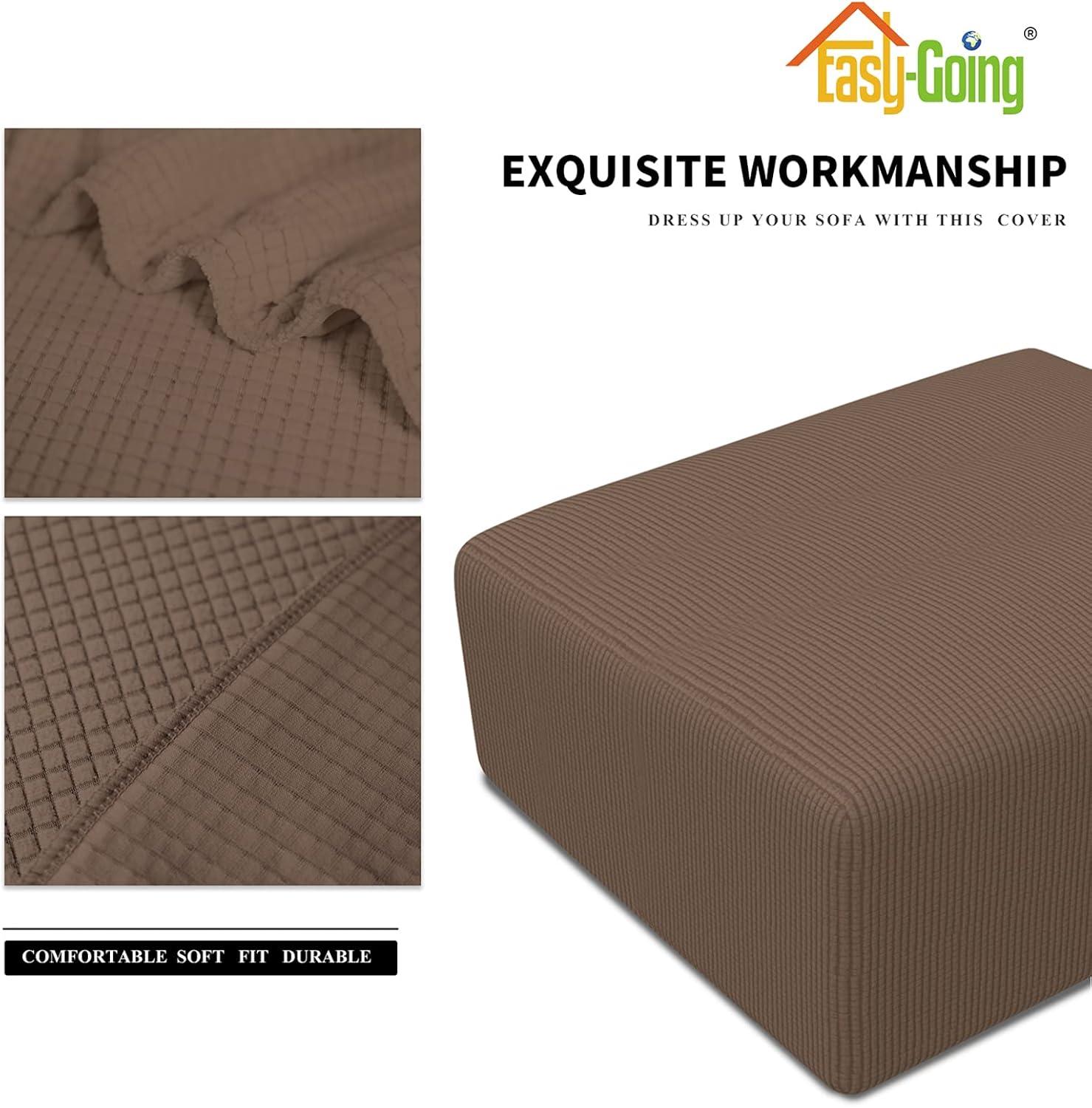 image:imageEasyGoing Stretch Ottoman Cover Length 2030in Folding Storage Stool Furniture Protector Soft Rectangle slipcover with Elastic BottomOttoman SmallDark GreyBrown