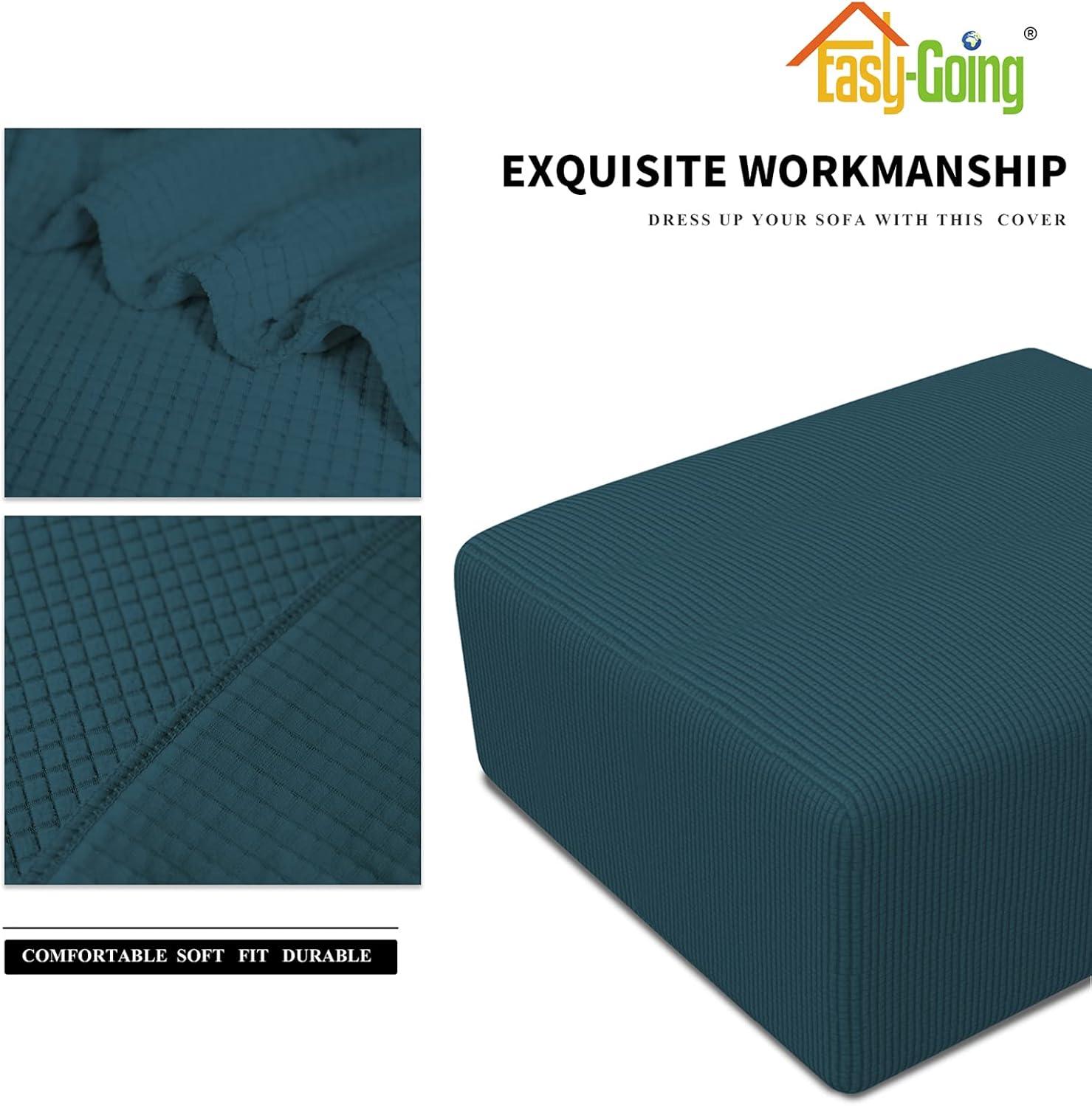 image:imageEasyGoing Stretch Ottoman Cover Length 2030in Folding Storage Stool Furniture Protector Soft Rectangle slipcover with Elastic BottomOttoman SmallDark GreyDeep Teal