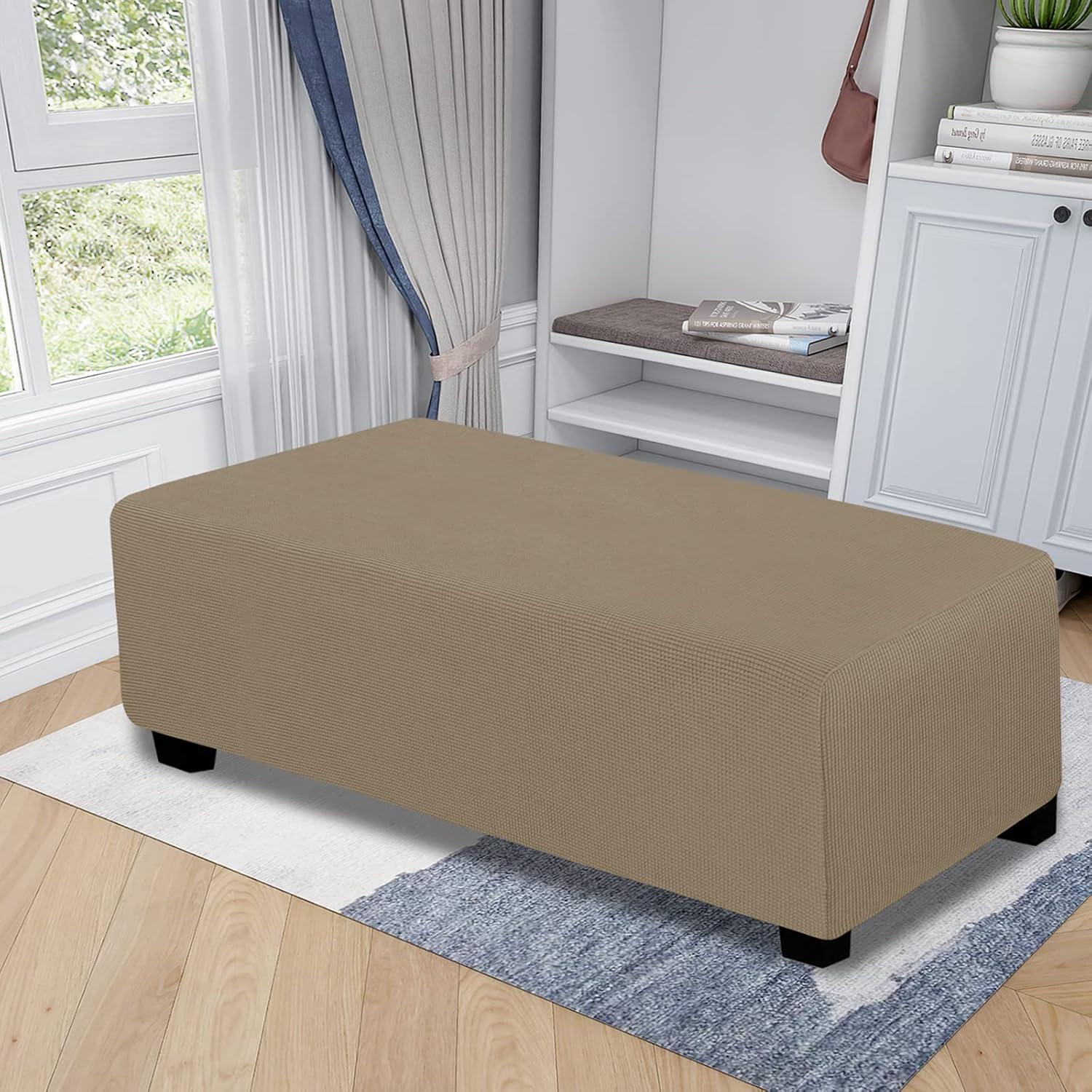 image:imageEasyGoing Stretch Ottoman Cover Length 2030in Folding Storage Stool Furniture Protector Soft Rectangle slipcover with Elastic BottomOttoman SmallDark GreyNatural