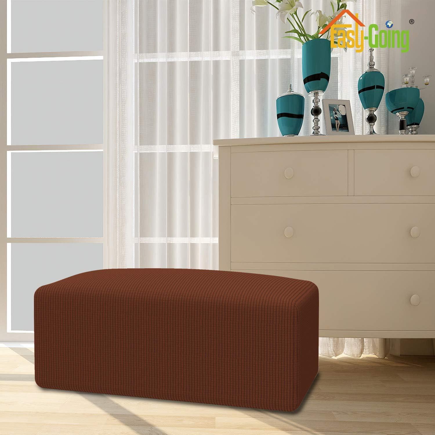 image:imageEasyGoing Stretch Ottoman Cover Length 2030in Folding Storage Stool Furniture Protector Soft Rectangle slipcover with Elastic BottomOttoman SmallDark GreyCoffee