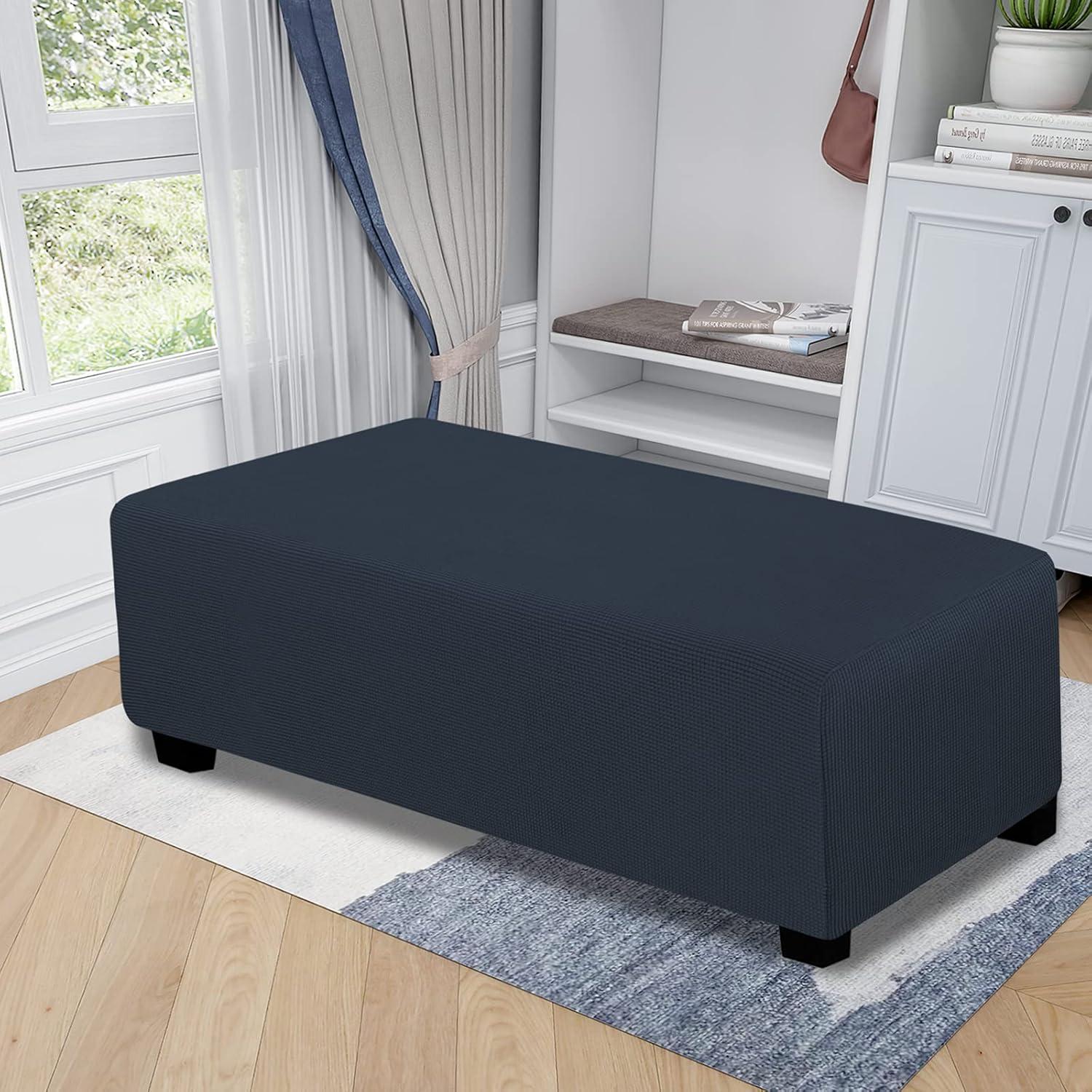 image:imageEasyGoing Stretch Ottoman Cover Length 2030in Folding Storage Stool Furniture Protector Soft Rectangle slipcover with Elastic BottomOttoman SmallDark GreyDark Blue